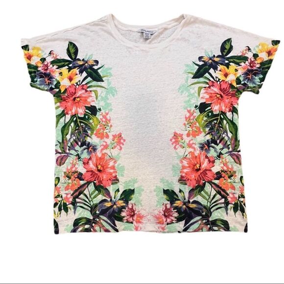Tommy Bahamas Floral Linen Shirt. Short Sleeves. Semi Sheer. Side M. Great Cond! - Picture 1 of 8